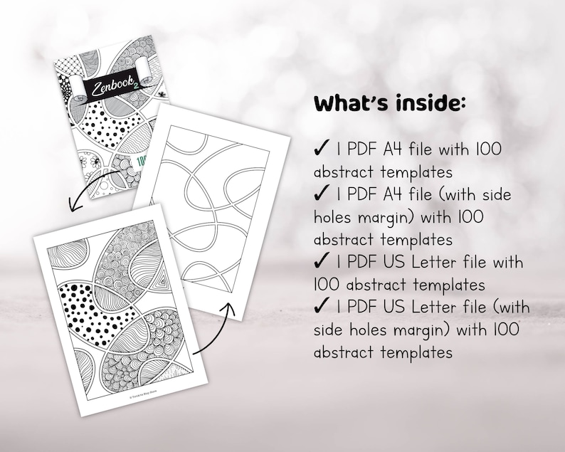 Zen Editable Zenbook: 100 Printable Templates for Zentangles and Doodles Drawing ...