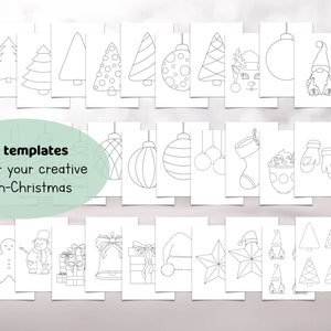 K&ouml;nnte beinhalten: 35 Schwarzwei&szlig;-Malvorlagen zum Thema Weihnachten f&uuml;r kreative Zen-Aktivit&auml;ten. Die Vorlagen zeigen verschiedene Weihnachtssymbole wie B&auml;ume, Ornamente, Glocken und Schneem&auml;nner.