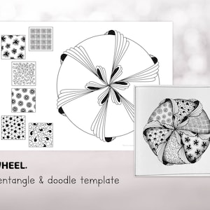 Wheel. Zentangle and doodles printable drawing template, line art and pen art template, art therapy
