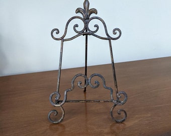 Heavy Iron Easel Medieval Crown Fleur de Lis Picture Tuscan art stand NEW 