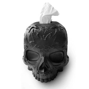 Tissue Box Cover Skull, Gothic Decor, Skull Decor, for Countertop, Modern, Vanity, Dresser, Organizer, Black, Holder, Gift, Vintage (Black)