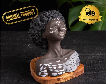African Women Oil Burner, Curly Women Incense Holder, Fighter Women Incensory. Curly Hair Woman wax warmer