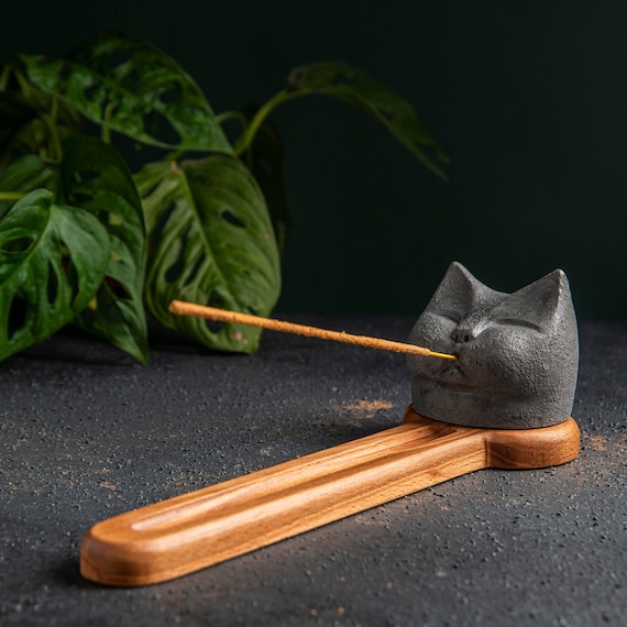 He-cat Incense Stick Holder, Handmade Incense Holder With Beech Wood Tray, Incense  Holder Tray for Cat Lovers 