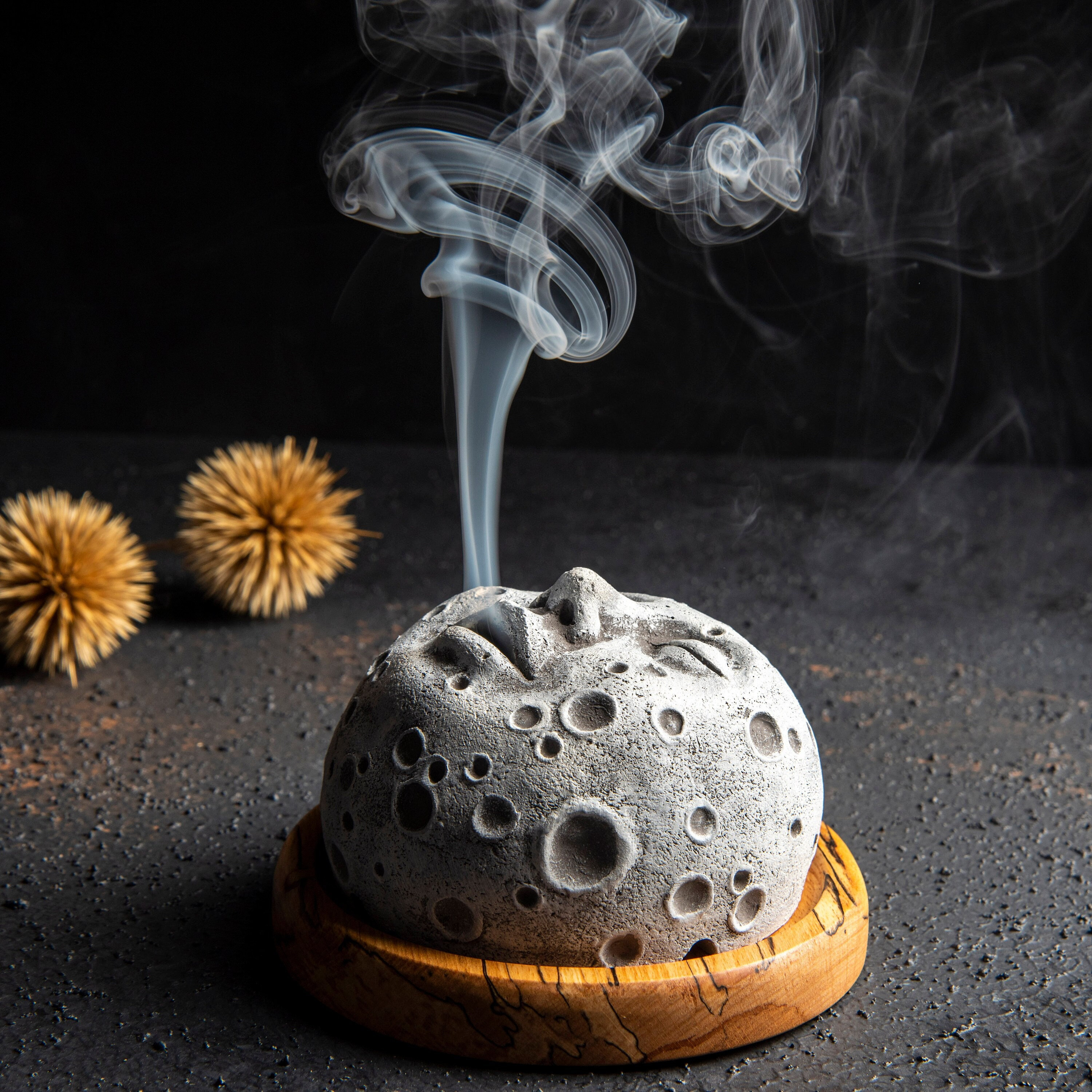 Moon Face Backflow Incense Burner With Palo Santo Cube Incense