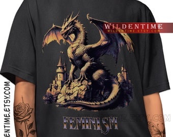 Feminismus-Drache-Fantasie-T-Shirt, chinesisches 2024-Jahr des Drachen-T-Shirts