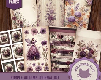 Purple Autumn Journal Kit – Botanical Ephemera, Floral Printables (Digital Download)