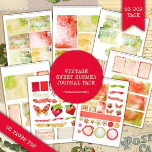 Junk journal, ephemera pack, printable junk journal kit, fussy cut, junk journal folio, vintage ephemera, VINTAGE SWEET SUMMER pack 93 pcs