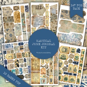 Junk journal kit, ephemera pack, printable junk journal kit, fussy cut, junk journal folio, vintage ephemera, vintage NAUTICAL EPHEMERA PACK