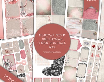 Pink Christmas Junk Journal Kit, Winter Ephemera (Digital Download)
