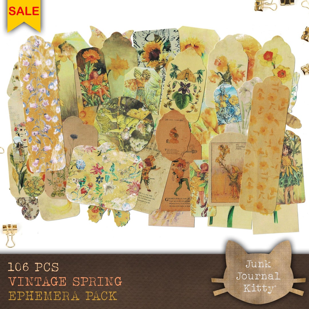 Vintage Spring Ephemera Pack, 106 Piece Printable Junk Journal Kit (PDF ...
