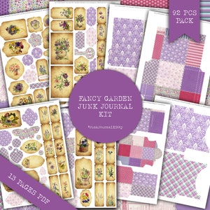 PURPLE GARDEN EPHEMERA pack, Junk journal, ephemera, printable junk journal kit, fussy cut, junk journal folio, vintage ephemera, garden kit