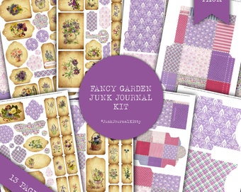 Purple Garden Junk Journal Ephemera Kit, Floral Printable (PDF)