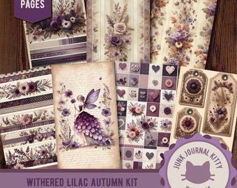 Withered Lilac Junk Journal Kit – Vintage Floral Ephemera, Shabby Chic Printables (Digital Download)