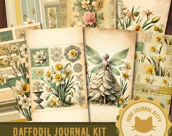 Daffodil Junk Journal Kit – Vintage Floral Ephemera (PDF Files)