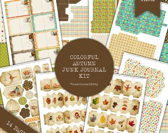 Autumn Junk Journal Kit, Ephemera Pack, Printable (PDF)
