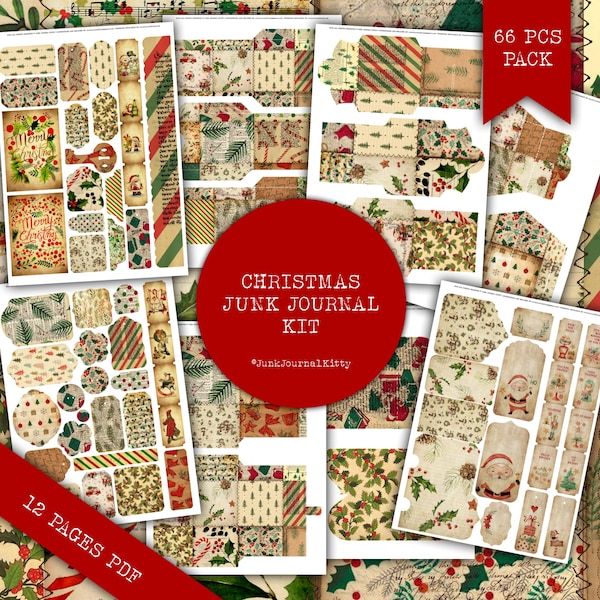 vintage CHRISTMAS EPHEMERA PACK, Junk journal, ephemera pack, printable junk journal kit, fussy cut, junk journal folio, vintage ephemera 66