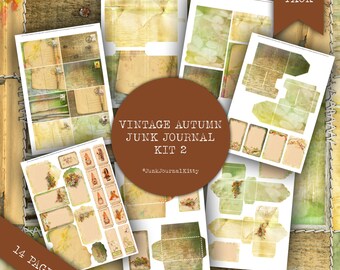 Vintage Autumn Junk Journal Kit, Ephemera (Digital Download)