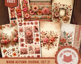 Warm Autumn Floral Junk Journal Kit, Thanksgiving Planner Paper, Seasonal Scrapbook Printables (Digital Download)