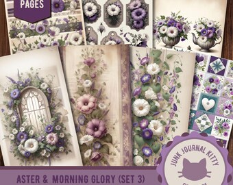 Aster Morning Glory Junk Journal Kit, Botanical Ephemera Pack, Victorian Garden Paper (Digital Download)