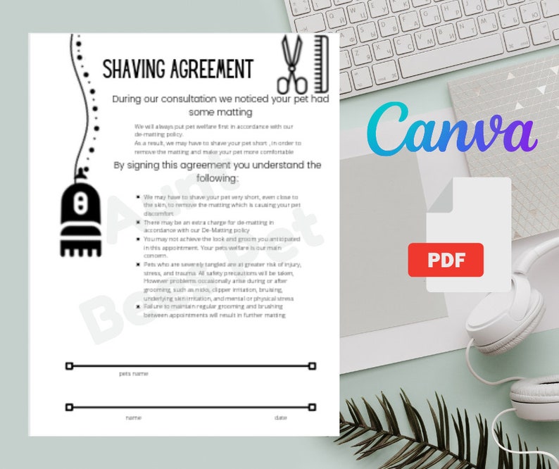 Shaving Agreement for Dog Grooming Salon Etsy