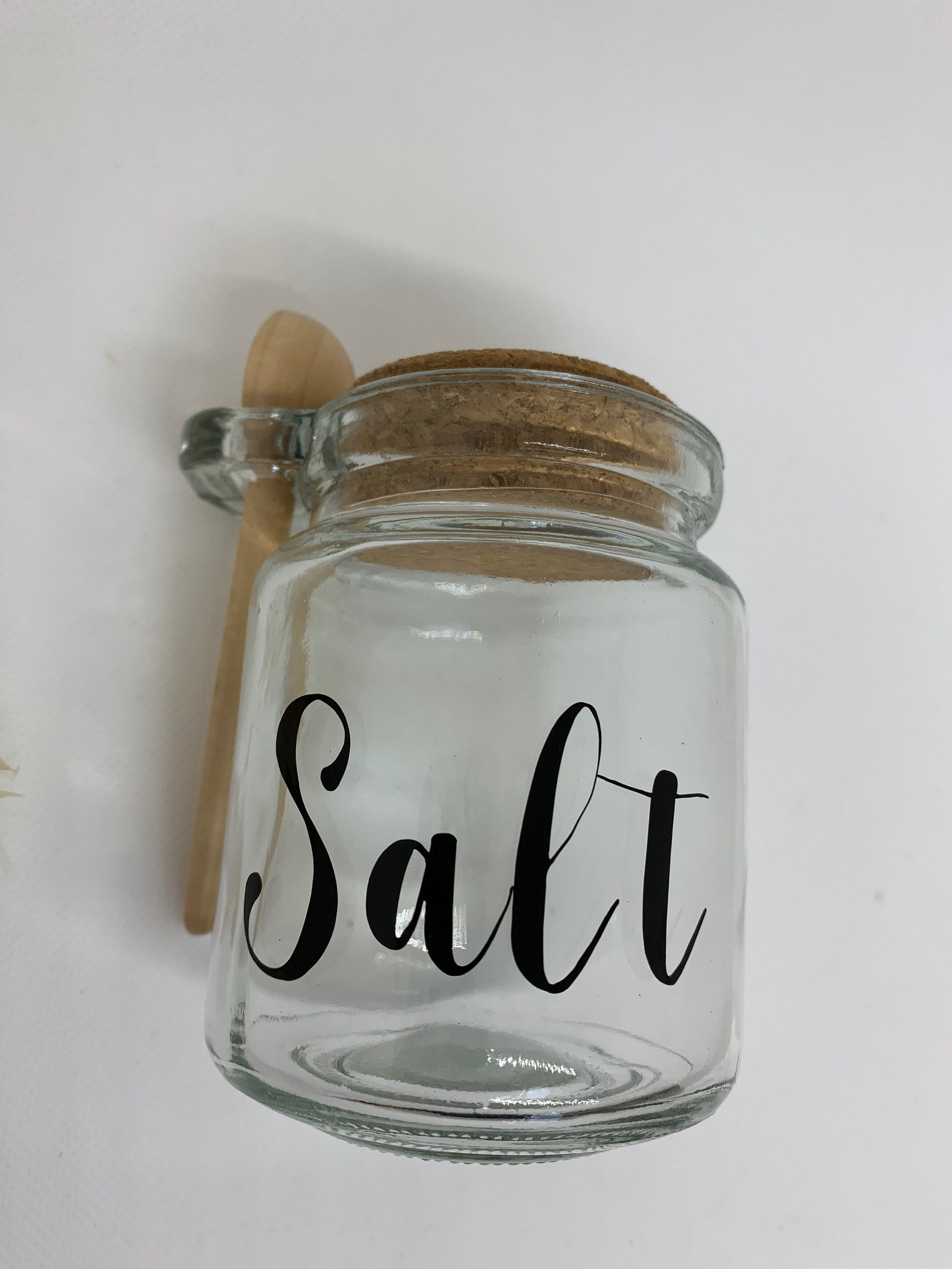 Salt/Pepper glass jar with wooden spoon Spice Jar Custom Etsy