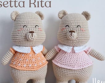Schema Amigurumi Orsetta Rita – PDF IN ENGLISH – Bambola All’uncinetto Facile – Giocattolo Handmade Per Principianti