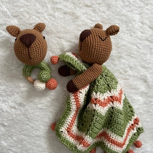 Carlos the Capybara Crochet Comforter and Rattle Bundle image 1