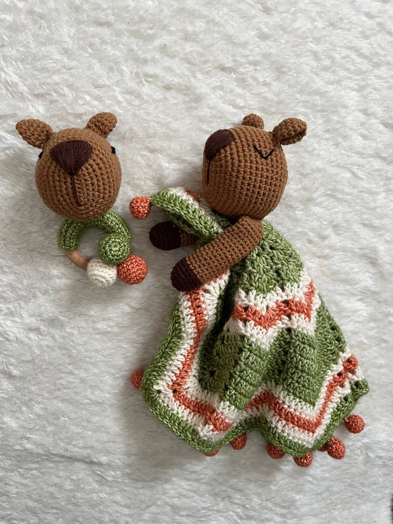 Carlos the Capybara Crochet Comforter and Rattle Bundle image 1