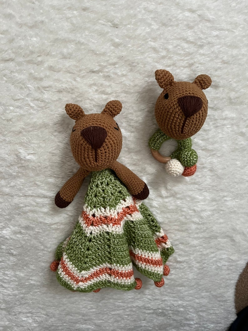 Carlos the Capybara Crochet Comforter and Rattle Bundle image 4