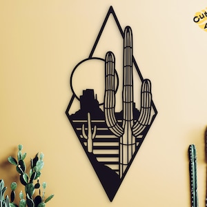 Cactus metal wall art, Texas metal wall decor, Western home decor, Cowboys wall decor, Large wall art, Above bed decor, Country wall art