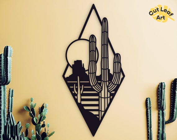 Cactus metal wall art, Texas metal wall decor, Western home decor, Cowboys wall decor, Large wall art, Above bed decor, Country wall art