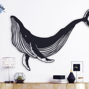 Whale metal wall art, Ocean metal wall decor, Home decor, Wall decor, Large wall art, Office metal wall art, Living room art