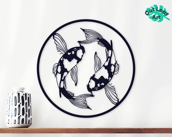 Fish metal wall art, Zodiac metal wall decor, Yin yang home decor, Koi fish wall decor, Japanese wall decor, Large wall art, Above bed decor