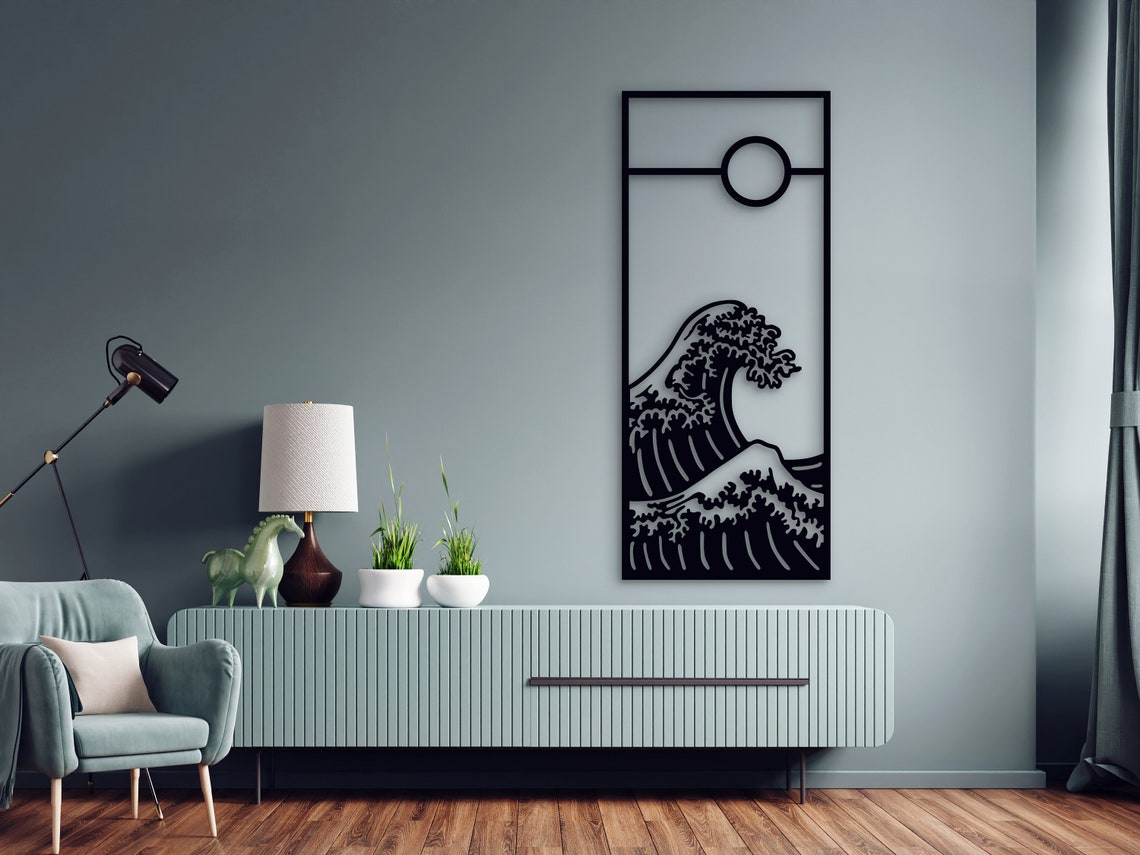 Wave metal wall art Ocean metal wall decor Japanese home Etsy