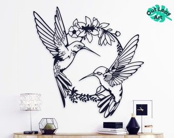 Hummingbirds metal wall art, Hummingbird metal wall decor, Birds home decor, Flowers wall decor, Large wall art, Floral wreath wall art