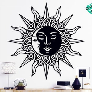 Sonne und Mond Wandkunst, Metall Sonne Wandkunst, Große Metall Wandkunst, Tag und Nacht Wandkunst, Mandala Wandkunst