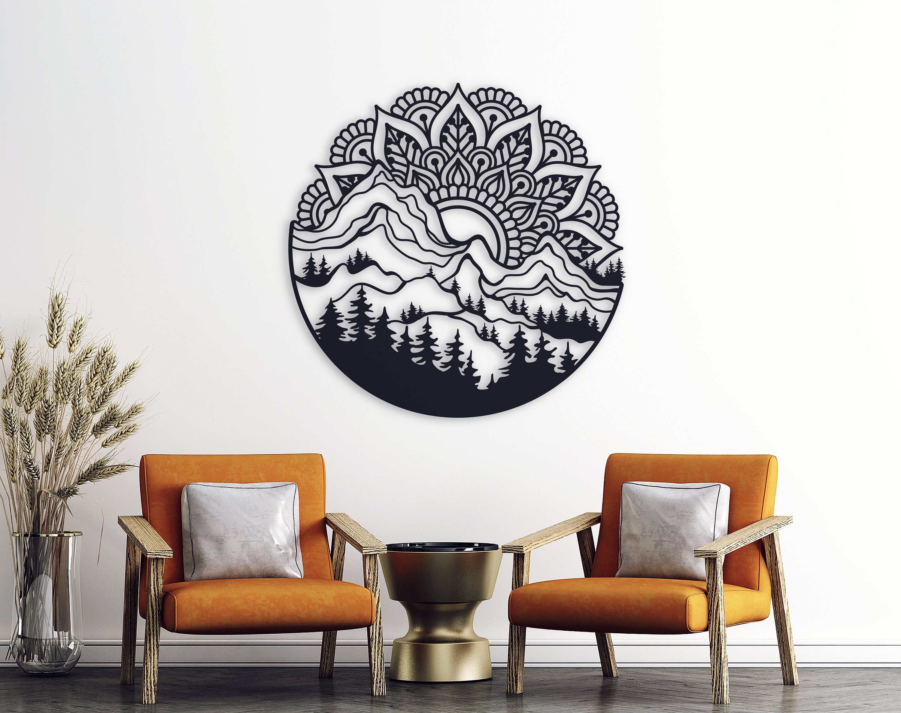 Mountain metal wall art Mandala metal wall art Yoga wall Etsy