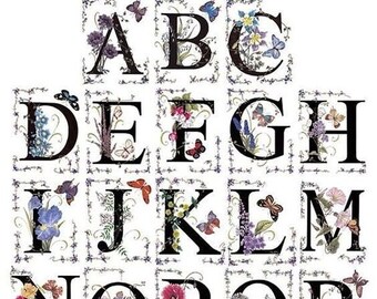 80 Small Personalized Return Address Labels Monogram Alphabet Flowers & Butterflies (re 145)