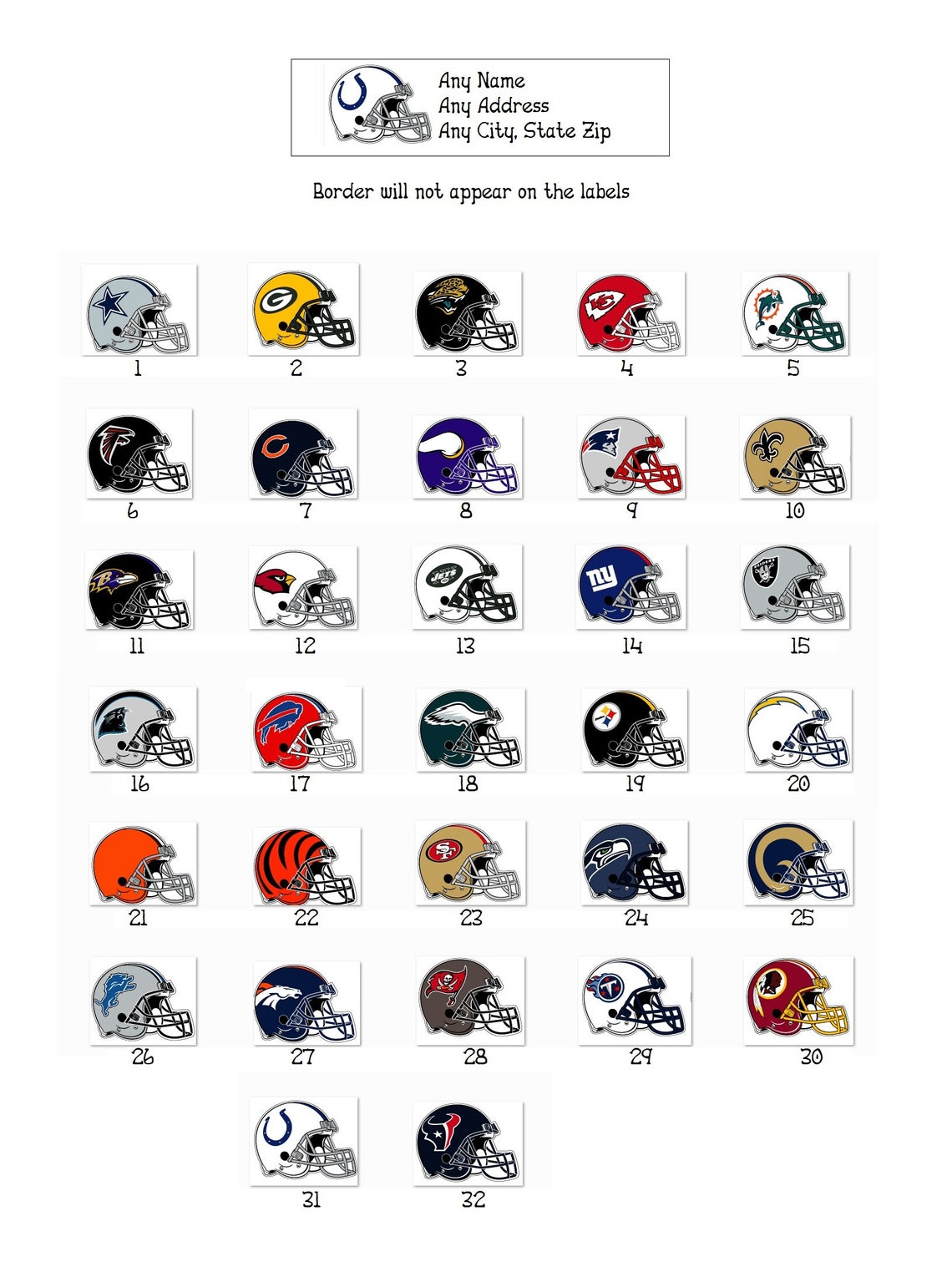 80 Personalized Return Address Labels Football Team Helmuts Etsy