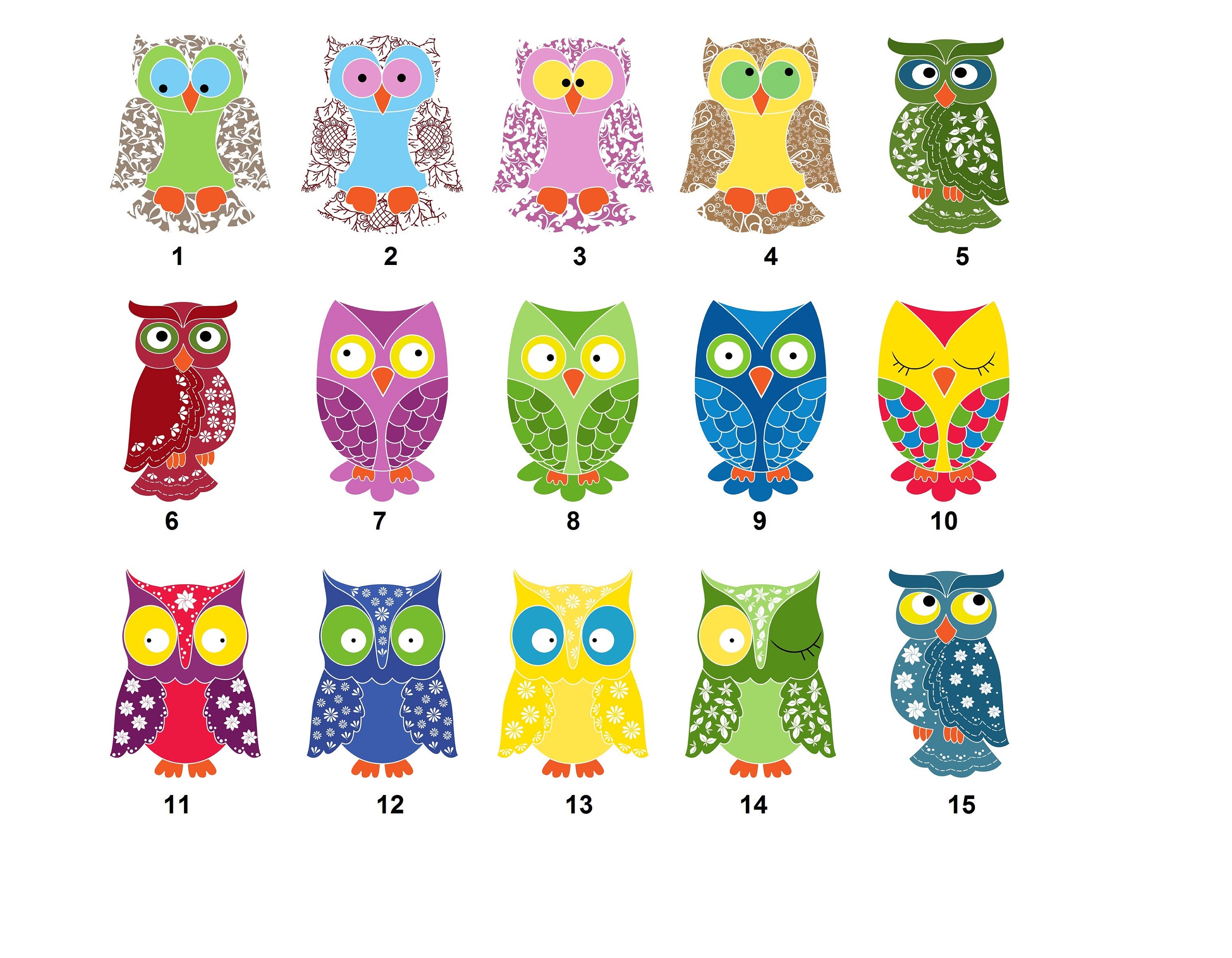 80 Small Personalized Return Address Labels Colorful Cartoon Owls