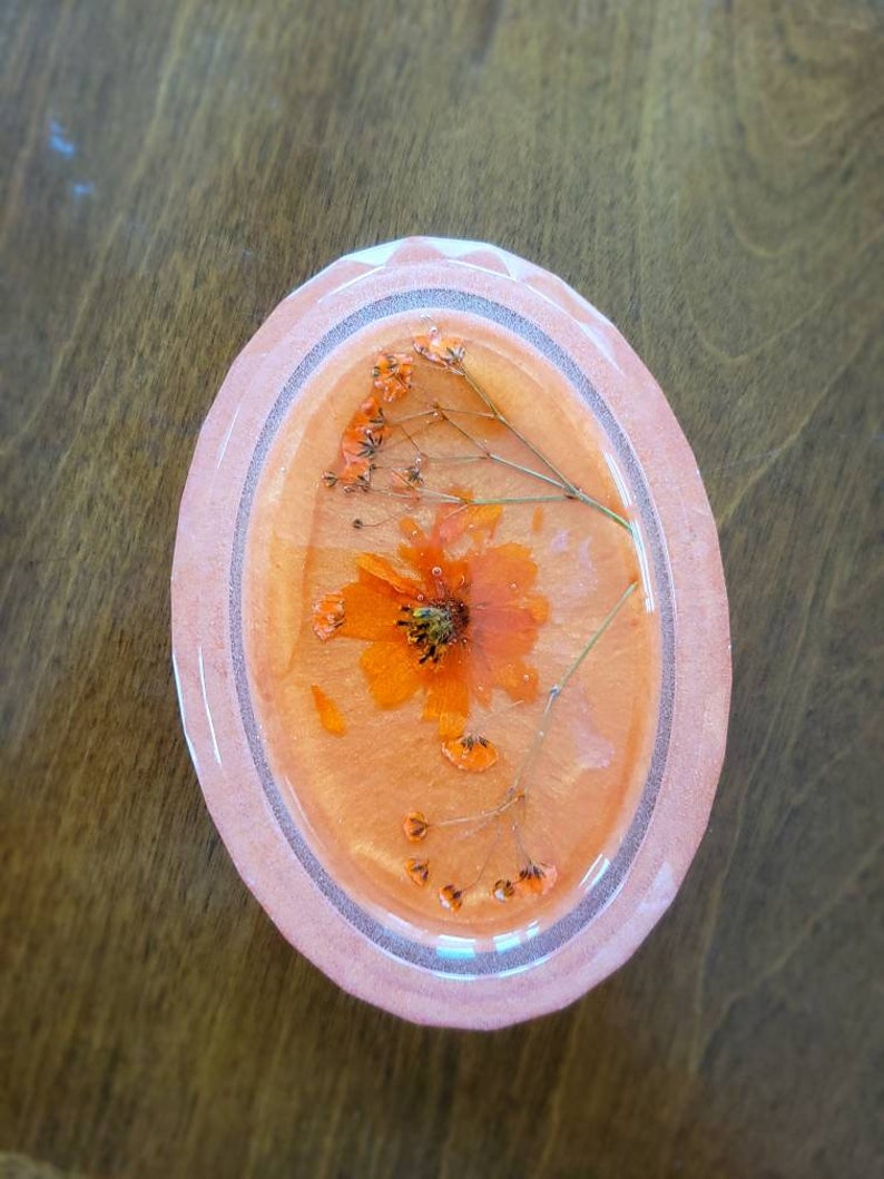 Fused Glass Flower Soap Dish Trinket Dish Small Orange Flower Soap Dish