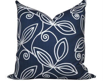 Eve Navy Floral Embroidery Decorative Toss Accent Pillow Cover with Zipper 20x20, 22x22 14x20 Cover & Cushion Cover Insert Bundle Available