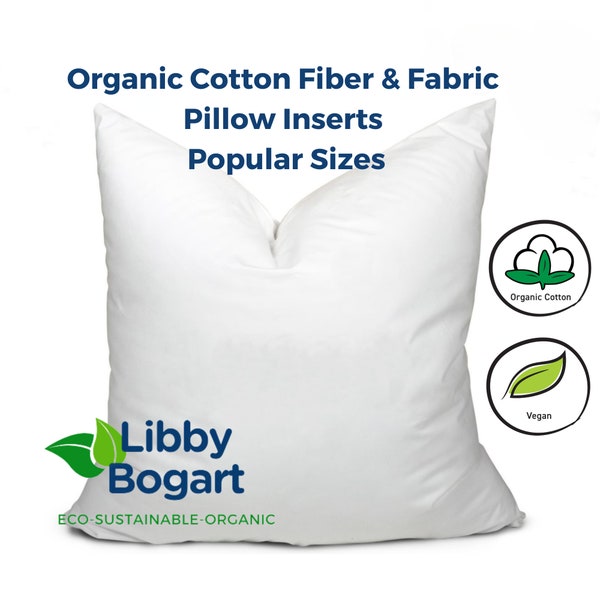 Organic Cotton Pillow Insert Vegan Fiber Stuffing with 500 Thread Count Organic Fabric Pillow Cushion Inserts 18x18 20x20 22x22