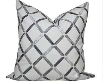 Corey Silver Embroidery Decorative Toss Accent Pillow Cover with Zipper 20x20, 22x22, 14x20 Pillow Cover & Cushion Insert Bundle Available