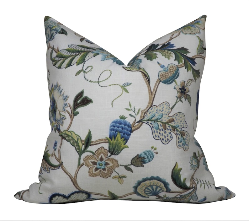 Stella Blue Print Decorative Toss Accent Pillow. patterned farmhouse decor pillow.