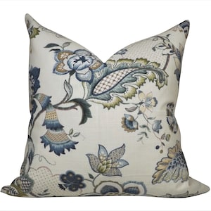 Eden Blue Print Decorative Toss Accent Pillow Cover Zipper 20x20, 22x22, 14x20 Pillow Covers & Down Feather Cushion Insert Bundle Available