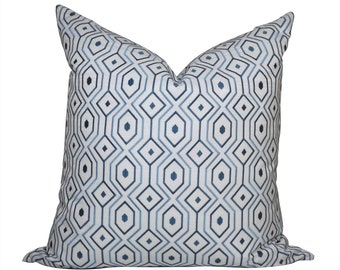 Melba Blue Geometric Embroidery Decorative Toss Accent Pillow Cover Zipper 20x20 22x22 14x20 Pillow Cover &  Cushion Insert Bundle Available