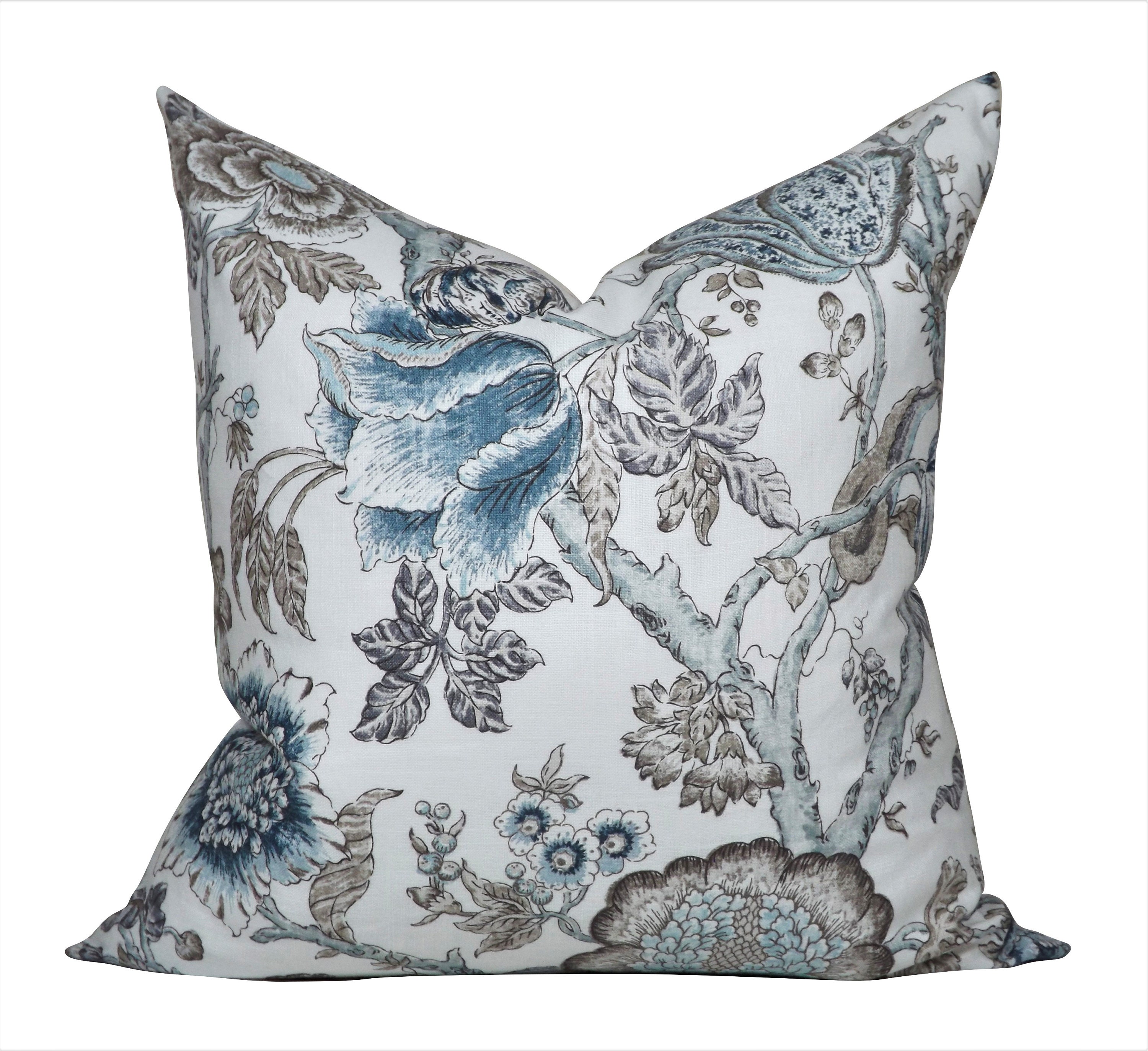 Zoey Blue Print Decorative Toss Accent Pillow Cover Zipper Etsy