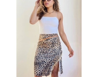 vintage leopard print slip skirt  slip skirt   lingerie  sleepwear  midi slip skirt