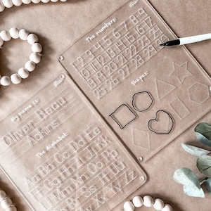 Paquete de tablero de seguimiento / Archivo SVG / Descarga digital PDF / Seguimiento de letras / Seguimiento del alfabeto / Grabado con láser / Glowforge / Máquina láser / IA